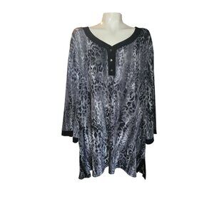 MAGGIE BARNES Plus Size 5X Black & Gray Animal Print Long Sleeve Tunic Top With‎
